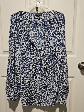 The Limited White Button-Down Shirt with Navy Leaf Print